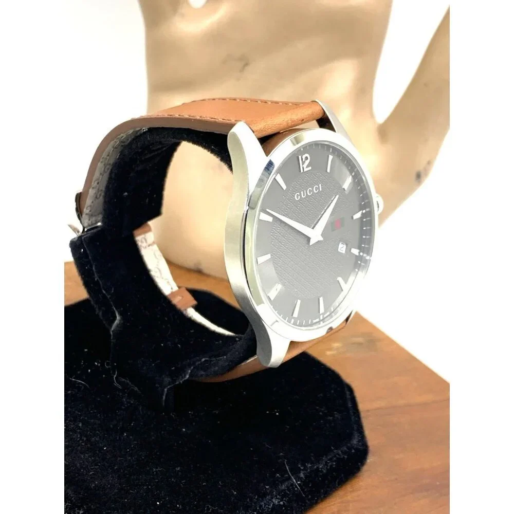 Gucci Men's Watch YA126302 G-Timeless Swiss Quartz Gray Dial Brown Leather 40mm